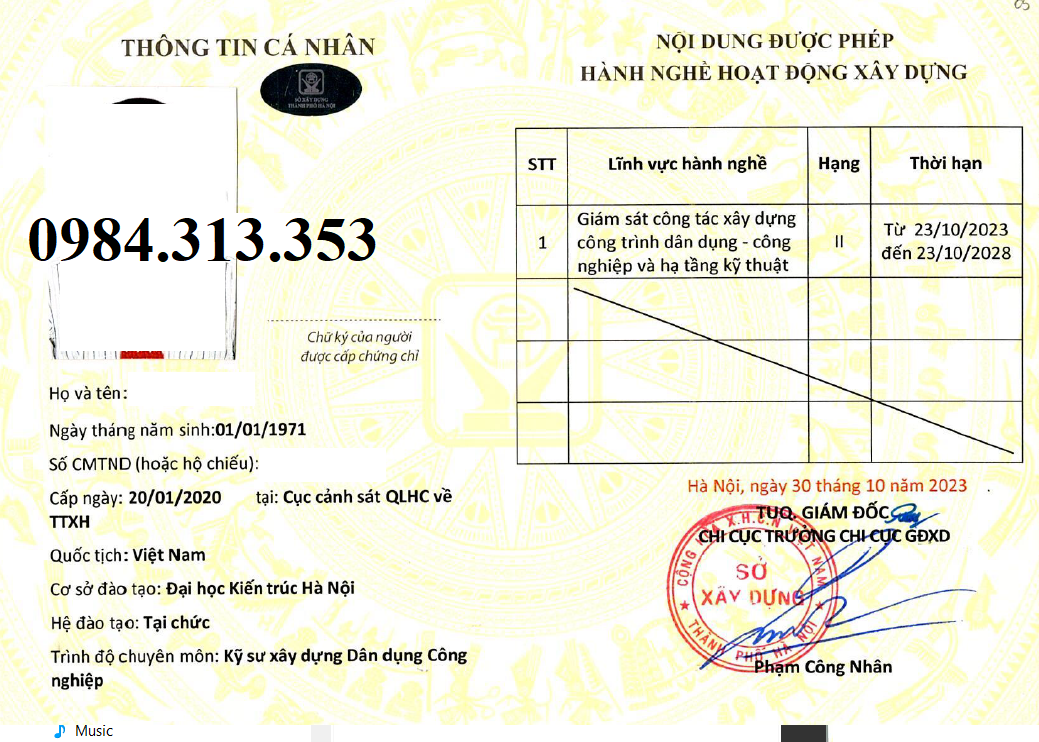 chứng chỉ xây dựng 