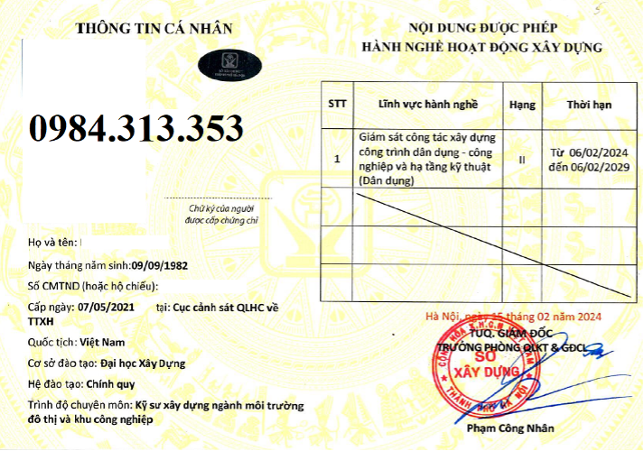 chứng chỉ hành nghề giám sát