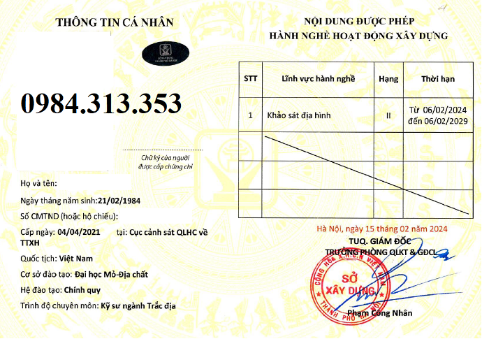 chứng chỉ khảo sát xây dựng
